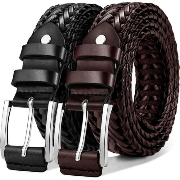 Mens Braided Leather Belts Set Casual Golf Adjustable Belt for Pants Shorts